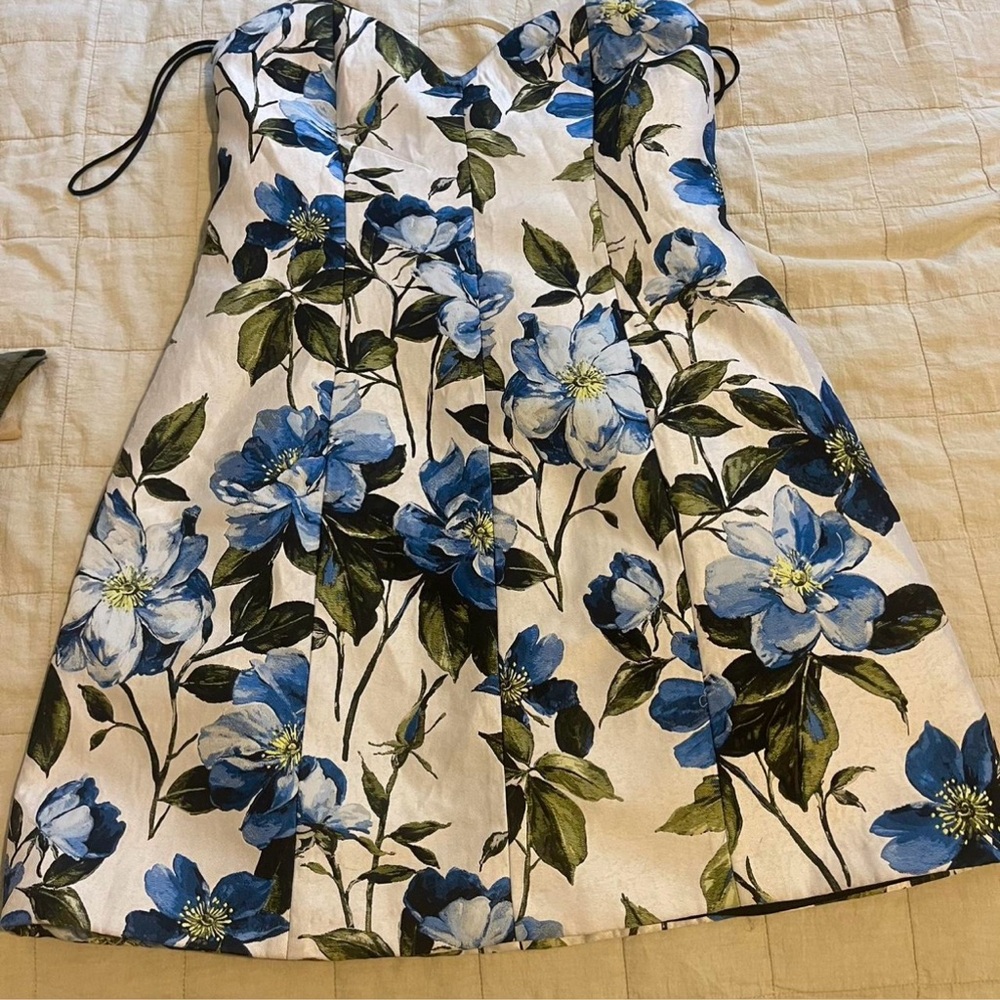 Alice + Olivia Strapless Dress with Blue and Green Floral Design